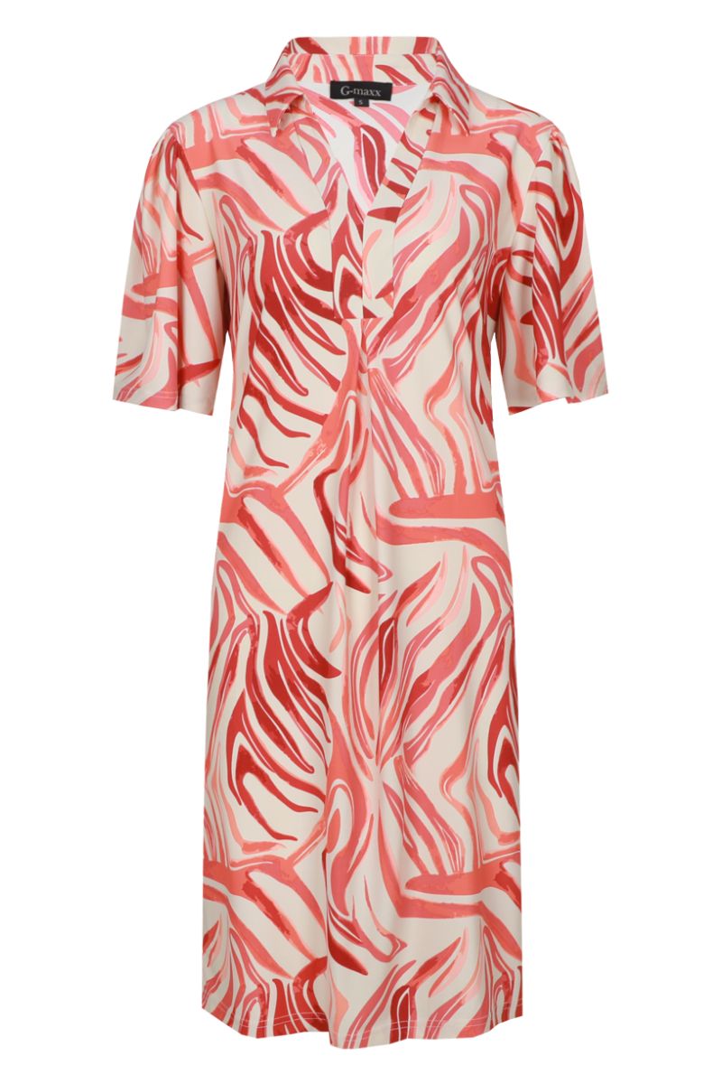 G-maxx Alette Dress Sand/Cranberry, damesjurk in sand en cranberry